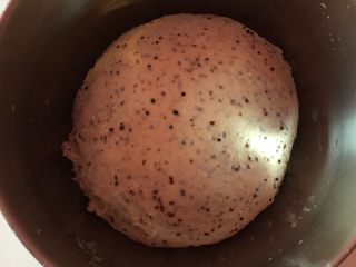 藜麦贝果,将藜麦粥与主面团除盐外的材料混合揉搓成无干粉状态后加入盐揉至扩展阶段，滚圆入盆，上覆保鲜膜。