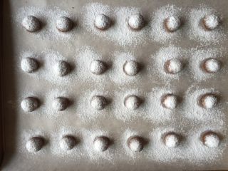 可可萨布雷裂纹曲奇（适合烘焙小白）,用筛网在表面均匀的筛一层糖粉（筛糖粉是为了让烤好后的裂纹更能显现出质感，怕太甜可省略这一步）