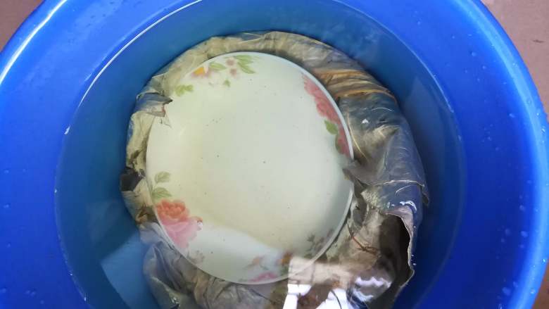广式糯米鸡,荷叶因为特性问题会浮起来，所以可以拿个碟子压住