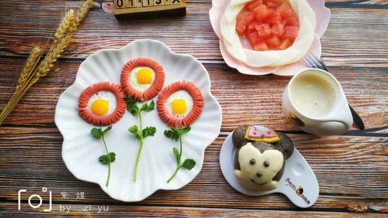 太阳花煎蛋,美美哒早餐