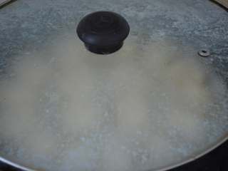 冰花素煎饺,盖好锅盖，保持中火煮，把淀粉水烧干，这个过程要注意观察，避免糊底。