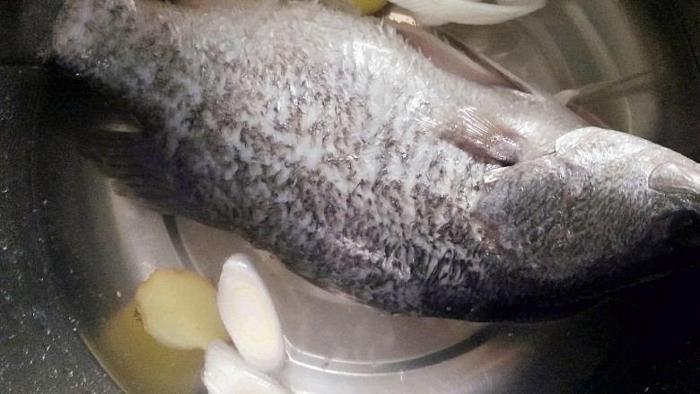 清蒸海桂鱼,清洗几遍海桂鱼加水葱姜片。