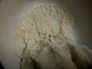 香菇豆沙包,发酵好的面团内部呈蜂窝状