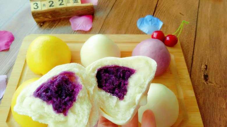 彩色豆沙包/紫薯包,紫薯的颜色好漂亮