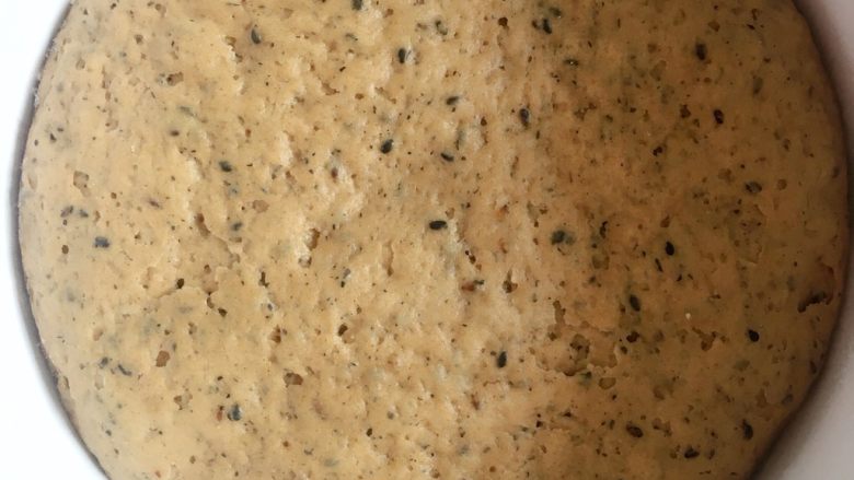 三麦低脂代餐健康吐司,由于全麦和黑麦粉筋度较低，且份量较多，所以发酵好的面团比较粗糙。