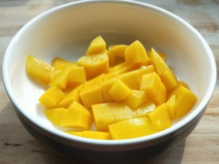 健康低脂芒果酸奶西米露,准备一个芒果切粒。