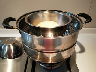 快手自制油条,蒸锅放入适量水烧热，把合好的面团连盆一起放入蒸锅，盖上盖子发酵，40分钟后马上起发起。