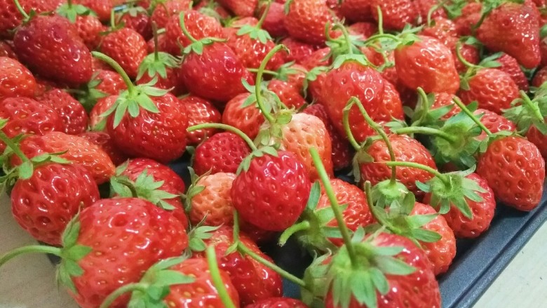 草莓酱,新鲜釆摘的草莓，一一挑选，坏的不能要，尽量选熟点的
