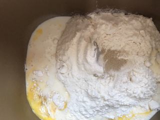 桃李毛毛虫奶油面包,中间挖个小坑把酵母粉放进去。启动和面程序把面和成面团，大概15～20分钟，面团起面筋了再把软化好的黄油倒进去继续和面，最好启动两个和面程序，出手套膜以后再进行发酵，发酵至两倍大。