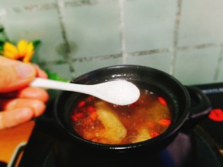 辅食计划+乳鸽红菇汤,加味精，白糖进行调味