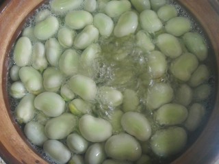 蚕豆炒野香葱,煮大约10分钟左右。