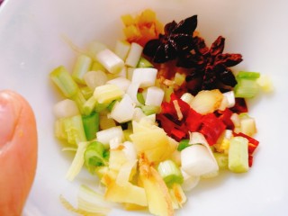 家常菜+梅菜扣肉,葱姜切末干辣椒切圈备用。