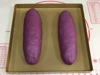 紫薯麻薯夹心软欧,把整醒好的面团放入烤箱中进行二次发酵，开启烤箱发酵功能，发酵温度设定35度，记得在烤箱底层放一碗温水增加湿度。