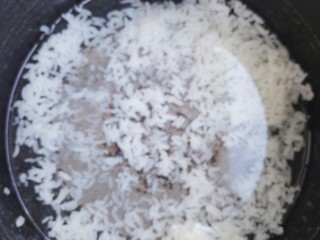 早餐皮蛋粥,把米饭锅里倒入适量的水