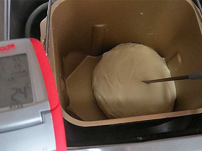 “冰封”【溏心维也纳面包】,揉面结束后，面温24度