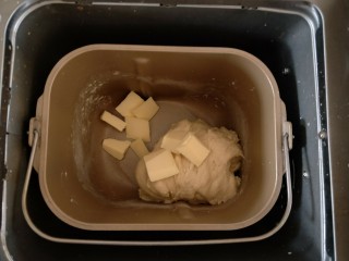 香葱芝士小餐包,加入黄油，继续揉一个程序。 
