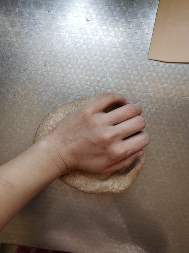 纯全麦～裸麦面包
(王后全麦面粉),取出按压排气