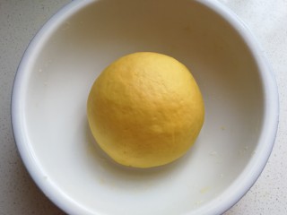 黄金南瓜小方卷,揉好的面团放入大碗中盖上保鲜膜进行发酵（现在这天气室温发酵就可以）