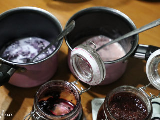 拼色慕斯,慕斯液：把蓝莓酱，树莓酱，巧克力分别用容器装好，再各自加入100克牛奶中，（纯牛奶100*3就是用在这里的）