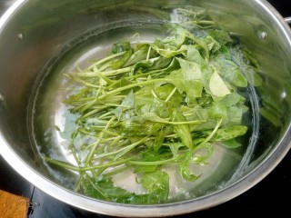 花生米拌菠菜,放入菠菜煮开焯水一分钟