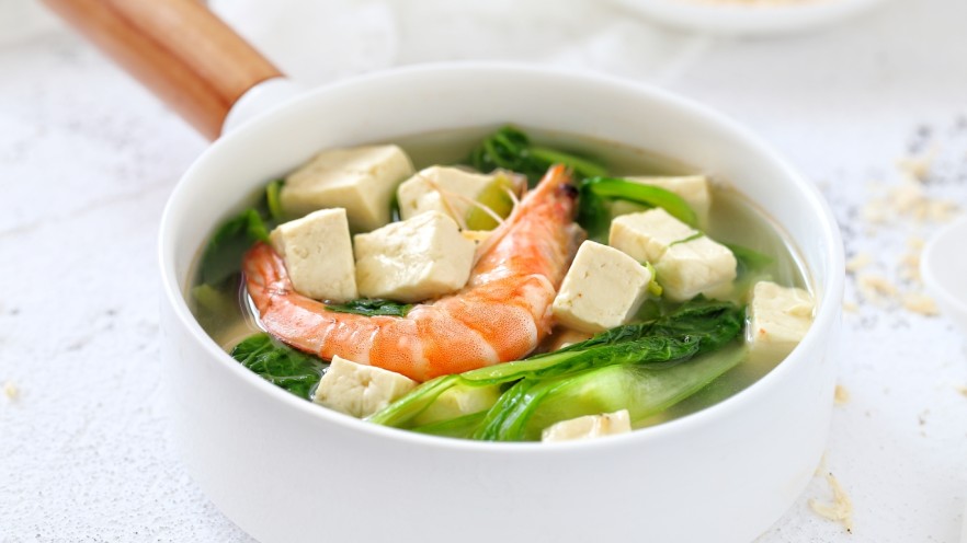 鲜虾小白菜豆腐汤