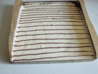 戚风的N➕1种做法 酸奶切片戚风,裱花袋剪小口，在蛋糕糊上面画出均匀的横线
