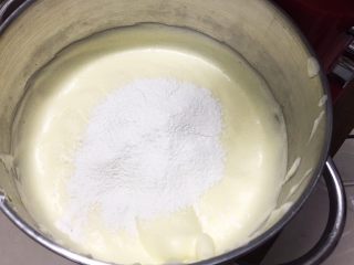 海绵蛋糕+分蛋版,分三次加入过筛后的低筋粉，每加一次翻拌均匀，没有面粉和疙瘩。