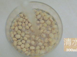黄豆炖猪蹄「厨娘物语」,100g黄豆倒入300ml清水浸泡2小时备用。