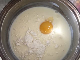 蔓越莓蛋挞,然后加入鸡蛋跟面粉，可以用电动打蛋器打散