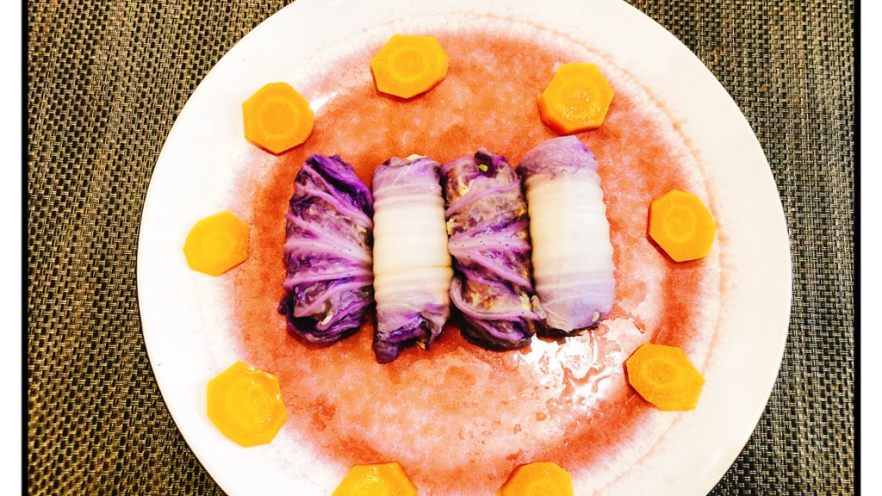 紫白菜裹肉卷