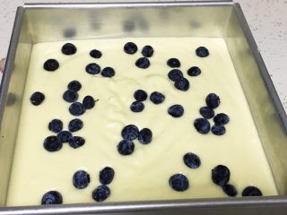 10寸蓝莓戚风蛋糕,蛋糕糊倒入模具一半，放入蓝莓再倒入剩下的蛋糕糊。