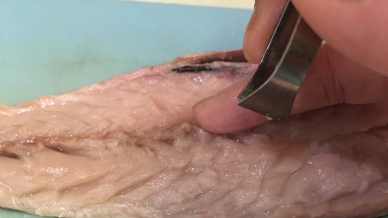 盐渍鲭鱼,用手指触摸感觉鱼刺