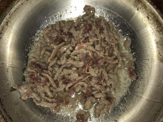 黑椒牛肉意大利面,锅放油炒牛肉丝，炒到半生熟，盛出来