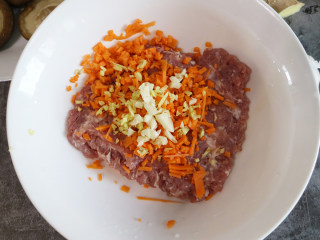 快手正餐 家常酱焖茄条,将梅花肉切碎加入葱、姜、蒜，料酒和生抽行腌制15分钟。