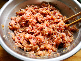 芸豆包子,猪肉馅里加入蚝油，用筷子朝一个方向用力搅拌，一方面使之搅拌均匀，另一方面这样肉会上劲，更好吃，
	