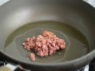 蔬菜肉丁面,锅里烧热油，放入肉沫炒散