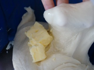 牛奶吐司,揉至扩展状态后加入软化黄油
