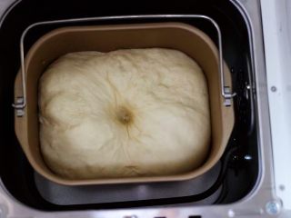 日式牛奶面包卷（直接法）,盖上面包盖子醒发面团，发酵好的面团用粘了面粉的手指戳一个洞，洞口不回缩不塌陷即可