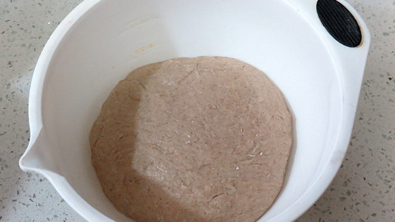 健康美味手撕包【肉桂果干黑麦面包】,将揉好的面团揉圆，放容器内进行第一次发酵