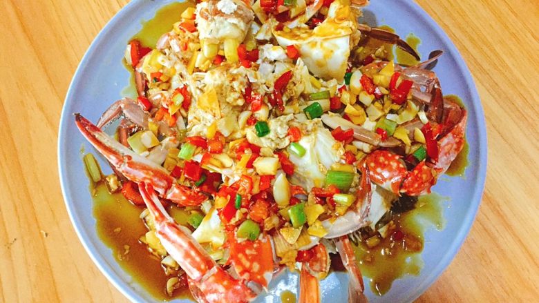 家常菜+葱油梭子蟹,一定要均匀淋入
