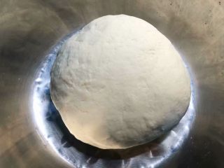 美味水煎包,揉成光滑面团，（揉好的状态是，盆光、手光、面光）盖上保鲜膜，放到温暖的地方进行发酵