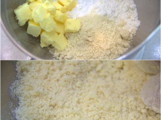 花朵面包,利用发酵时间做好酥粒，把所有材料混合，迅速抓散搓成细粒状即可。