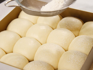 酒酿面包,发酵好的面团取出，表面筛一层薄面粉。