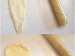 日式盐卷面包,将松弛后的面团擀长，翻面后抹上适量软化的有盐黄油。