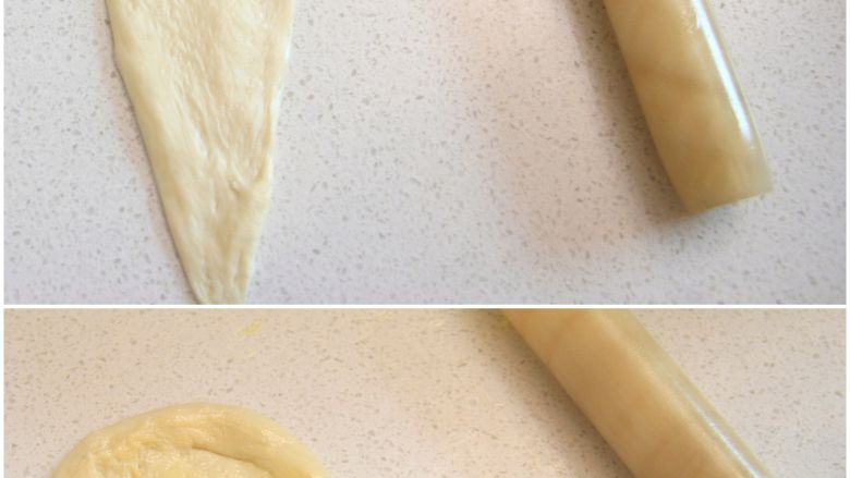 日式盐卷面包,将松弛后的面团擀长，翻面后抹上适量软化的有盐黄油。