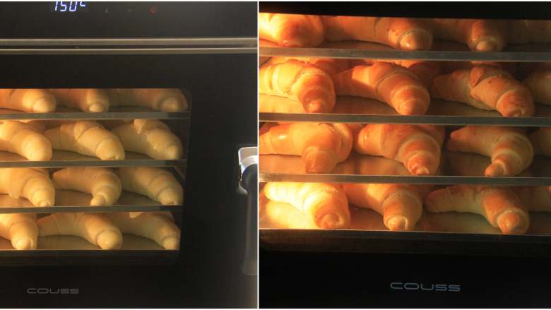 日式盐卷面包,COUSS CO-960S商用热风电烤箱，提前150度预热好，4层烤盘同时放入，烘烤约25分钟。