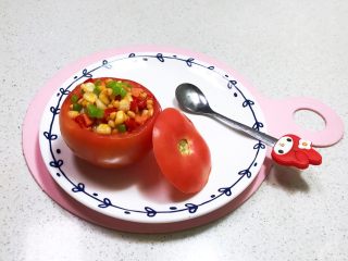 宝宝健康食谱   什锦火腿番茄盅,什锦火腿番茄盅做好了，色彩缤纷，口感独特，营养丰富，好吃又好看，非常适合宝宝食用~
