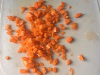 牛油果虾仁意面,5️⃣ 胡萝卜🥕剁碎。（我是为了让颜色更好看～，可以不加啦）
