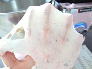  海苔芝士玛德琳咸面包,混合均匀后检查出膜状况，做餐包薄而易破的膜就可以了