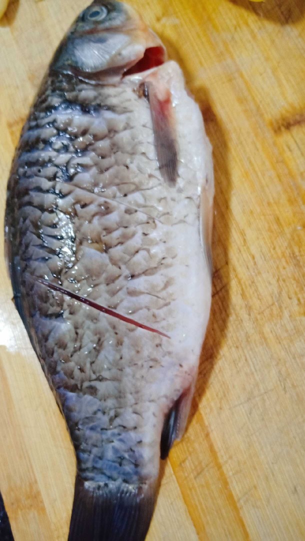 十味  奶白鲫鱼豆腐汤,3、鲫鱼洗干净，去鱼鳞，去黑膜。用刀在鱼身上划两刀。不要划断了。